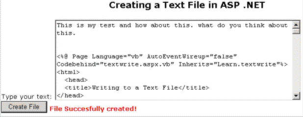 Creating Text Files in ASP .NET - 15,605  bytes