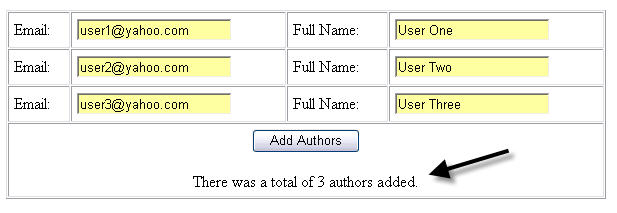 Figure 11 – Authors Web Form Successful Execution